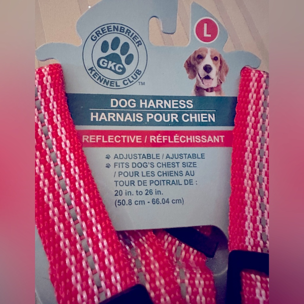 NWT GKC harness in red and pink also reflective for dusk walks fits chest 20-26”